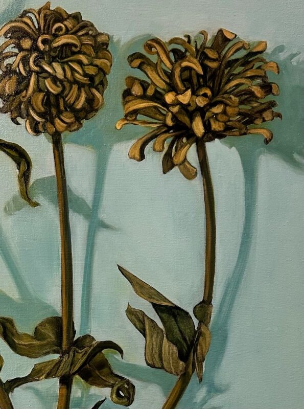 Detail of “Winter Blooms” oil on canvas by April VaDeGrift